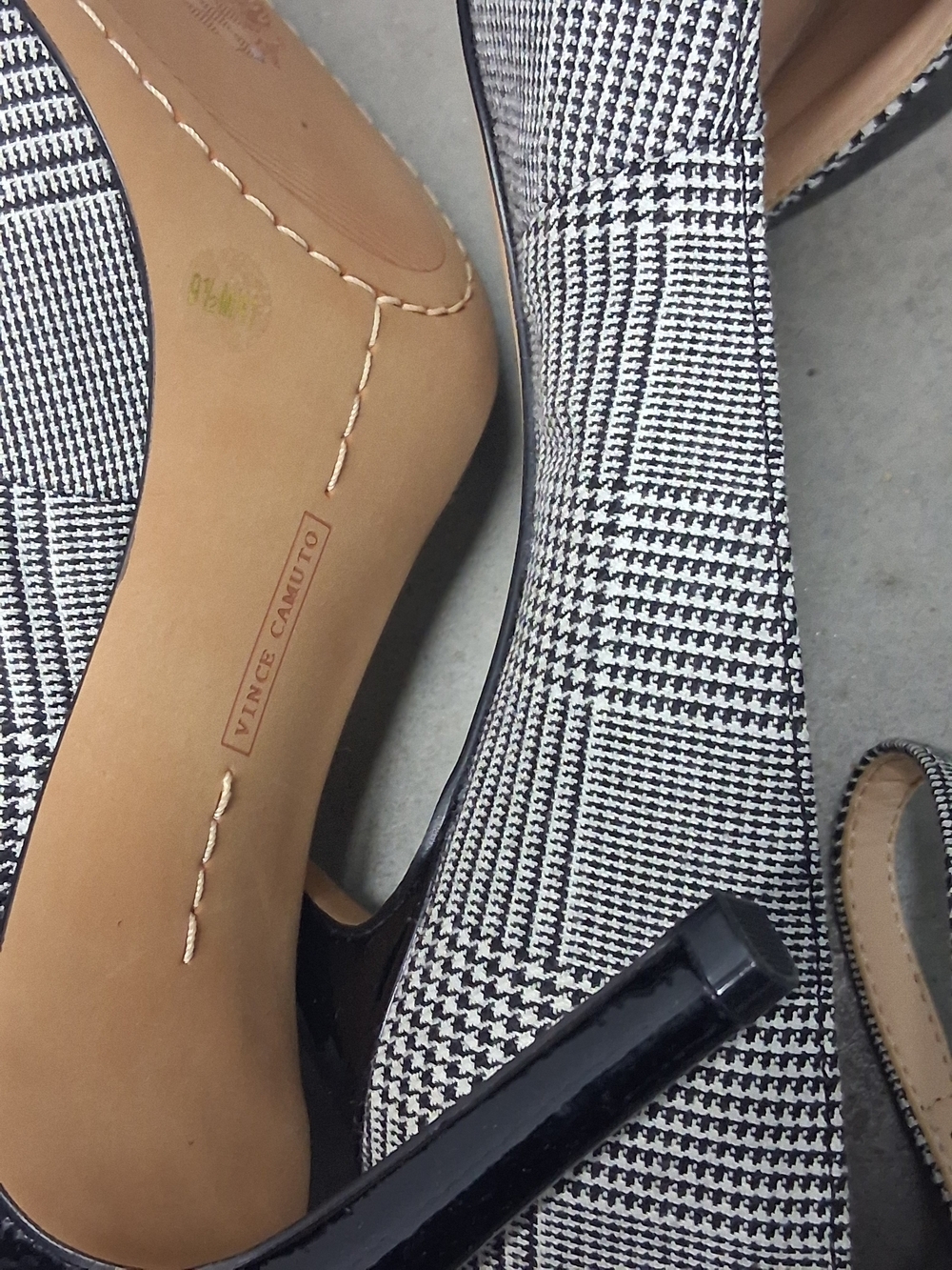 New Vince Checkered Ankle-Strap Women’s Pump in Black and White - Picture 6 of 8